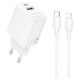 Borofone Charger with USB-A Port and USB-C Port and Cable USB-C - Lightning 20W Power Delivery / Quick Charge 3.0 Whites (BN27)