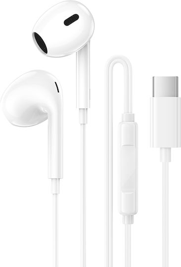 Borofone Bm100 Pro Fuente In-ear Handsfree Headphones with Connector USB-C White