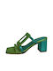 Leather Mules with High Heel in Green Color