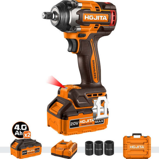 Hojita HJCD1B50 Brushless Μπουλονόκλειδο Μπαταρίας 20V 2x4Ah με Υποδοχή 1/2"