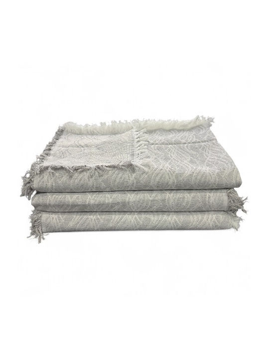 To megalo pazari Throws Set 3 Pcs Two Sides Chenille Light Gray