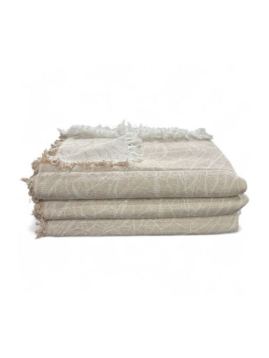 To megalo pazari Throws Set 3 Pcs 2 Sides Chenille Beige