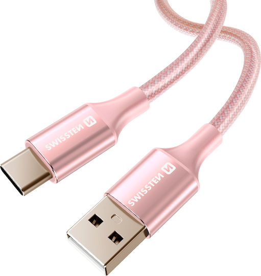 Swissten Usb To Usb-c Cable Design Braided Anti-kink Pink