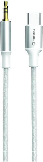 Swissten USB Type-C To 3.5mm Jack Audio Auxiliary Cable Braided Nylon Length 1.5m White