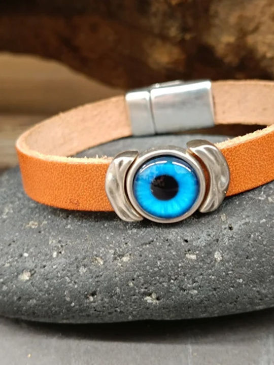 Hillas Men's Bracelet Handcuffs with design Eye with evil eye - Blue made of Leather