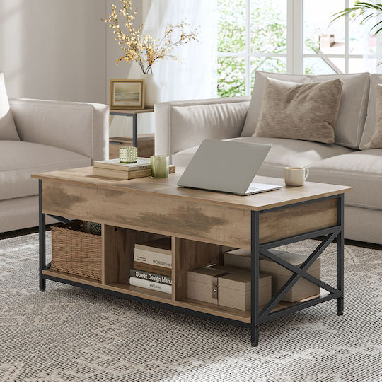 Rectangular Central Wooden Coffee Table with Lifting Mechanism Beige 120x60x48cm