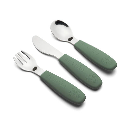 Nuuroo Baby Cutlery Set Jana made of Silicone Green 3pcs