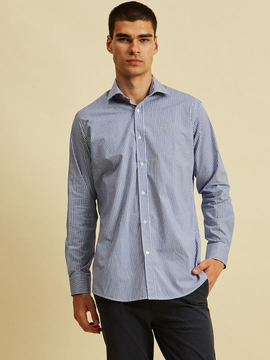 Long-sleeved Cotton Shirt Checked Blue