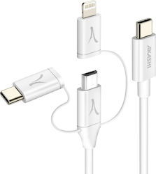Akashi Ökologisches 3-in-1 Mehrere Anschlusskabel Usb-c Zu Usb-c Micro-usb Blitzschlag Kabel 1m Weiß