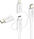 Akashi Екологичен 3-в-1 Usb-c Към Usb-c Micro-usb Lightning Кабел 1m Бял