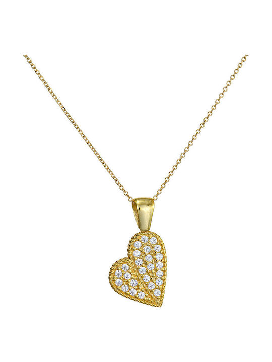 Dio Jewellery Lab Necklace with design Heart from Gold Plated Silver with Zircon