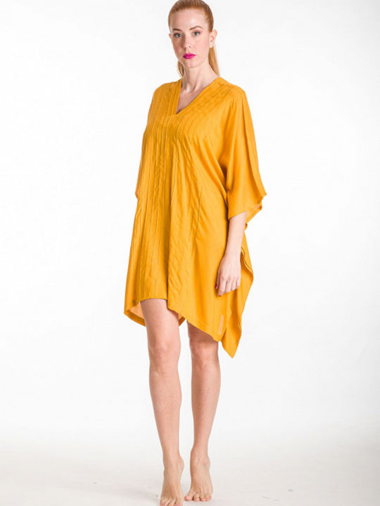 Rima Beachwear Γυναικείο Κοντό Καφτάνι Παραλίας Μουσταρδί