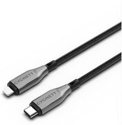 Cygnett Кабел Lightning To USB-C Мъжки 30W Серия Брониран Зареждане Синхронизация 1м Черен