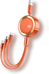 Eko Подвижен 3 В 1 Micro-USB Lightning Type-C Към USB-A 3A 480Mbps 1.2м Кабел Оранжев