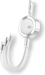 Eko Подвижен 3 В 1 Micro-USB Lightning USB-C Към USB-A 3A 480Mbps 1.2м Кабел Сребърен