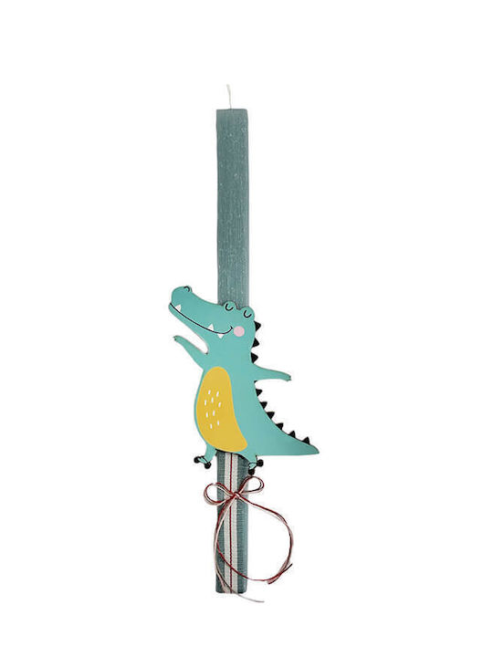 Easter Candle Dinosaur Round Handmade Light Blue