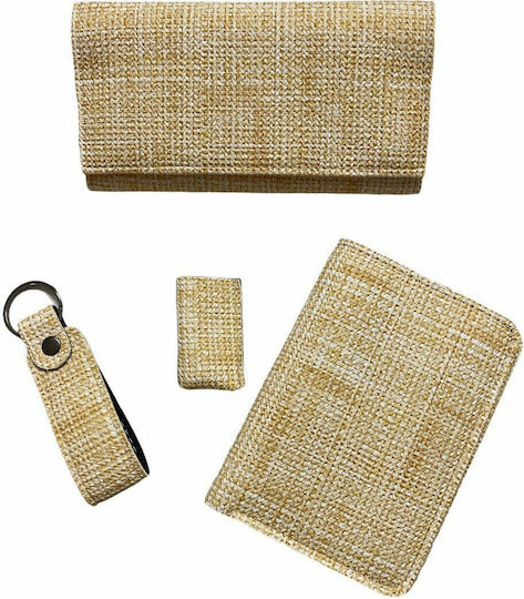 Dino Rossi Handmade Tobacco Pouch and Wallet Set Wicker Design Yellow By Anna's Made In Greece