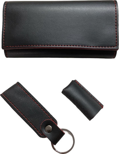 Dino Rossi Handmade Tobacco Pouch Set Black and Red Design By Bk Made In Greece