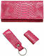 Dino Rossi Handmade Tobacco Pouch Set Snake Pattern Synthetic Fuchsia By Bk Made In Greece