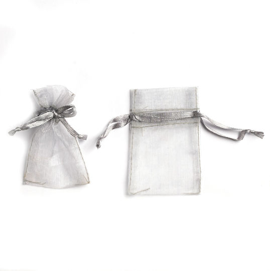 Organza Pouch With Ribbon 7.5x5 Cm Set Of 10 Silver