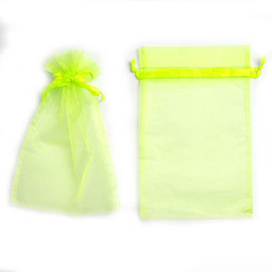 Organza Pouch Strap 23cm X 15cm Set 10pcs Pouoxxxx-225145 Fluorescent Light Green