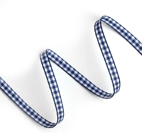 Checked Double Face Thin Grosgrain Ribbon 6mm 50m Blue