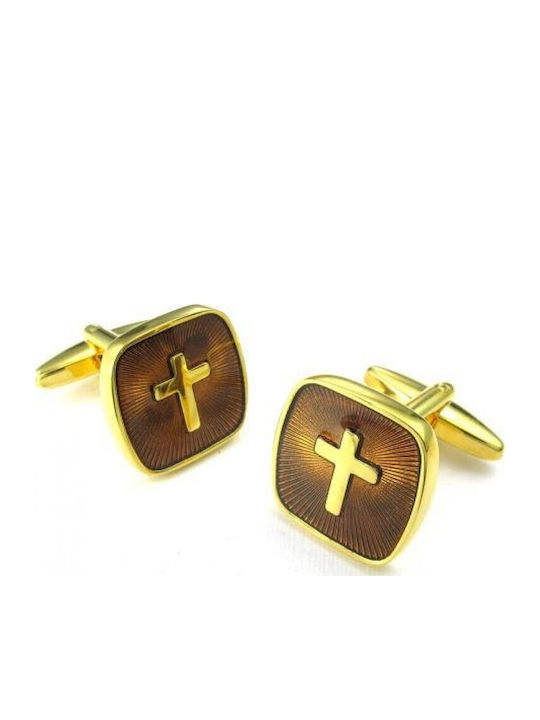Epic Manschettenknöpfe 60 Goldfarbenes Metall Quadrat Kreuz