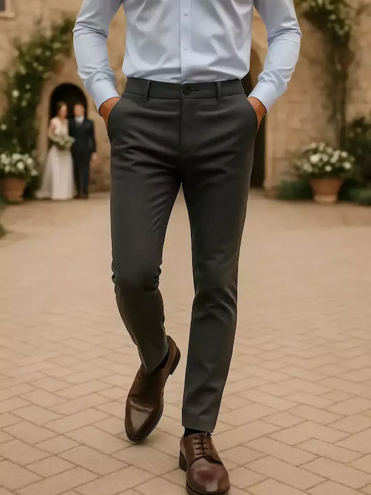 Pantaloni Bărbați Din Țesătură Gri Închis Pantaloni Bărbați Din Țesătură Gri Închis