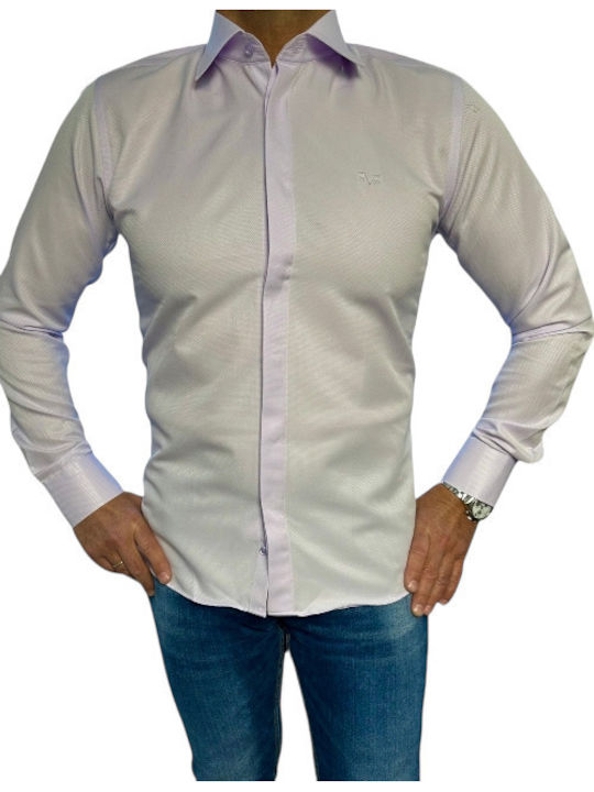 Versace 19v69 Milano Italy Shirts Micro Pattern & Rex Collar Slim Fit 70% Cotton 30% PC Code 11.31 Purple Lilac