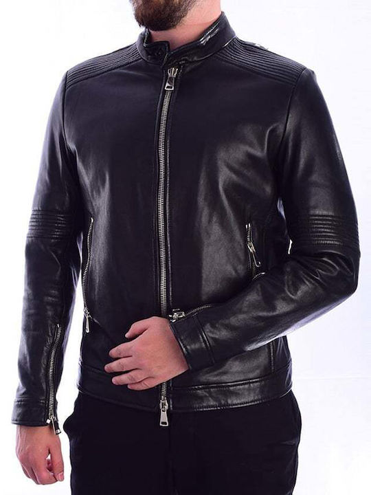 Yes London Herren Jacken Leder Futteral Vorder Rückseite Schwarz Giubbino Nappa C Impunture Reißverschluss Spal Xnp4227-aw16 Schwarz