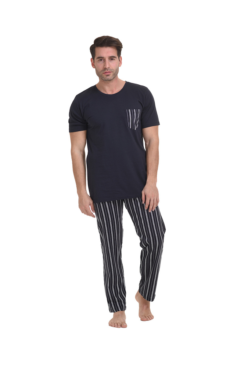 Gazzaz Ανδρική Βαμβακερή Πυτζάμα Μακρύ Παντελόνι-008039 Μαύρο