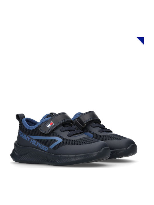 Cut Lace-up Kids Sneakers with Scratch Blue