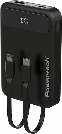 Powertech Power Bank 10000mAh 22.5W с USB-A порт и USB-C порт Power Delivery / Бързо зареждане 3.0 Черен