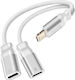 Swissten 2-in-1 Braided Nylon Anti-Tangle Lightning Audio Charging Splitter White