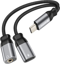 Swissten 2-in-1 USB-C Charging Adapter 3.5mm Audio Cable Nylon Anti-Knot Black
