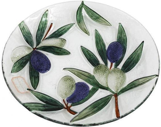 Atmosphera Olive Shallow Glass Serving Plate Green with Diameter 30cm