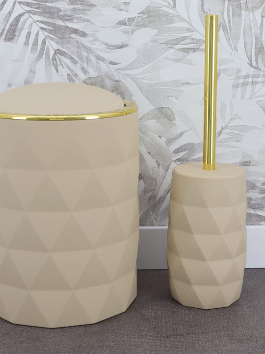 Eurocasa Plastic Toilet Brush and Basket Set 6lt Beige