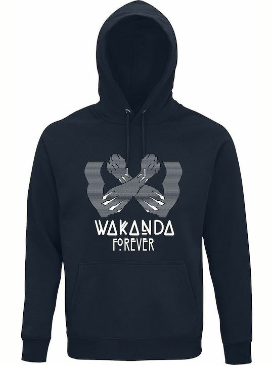 Hoodie Unisex Organic " Wakanda Forever Marvel Black Panther " French Navy