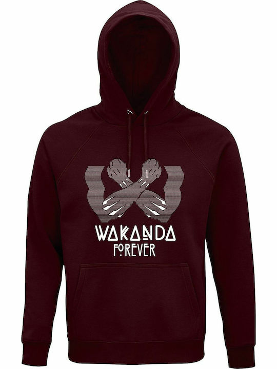 Hoodie Unisex Organic " Wakanda Forever Marvel Black Panther " Burgundy