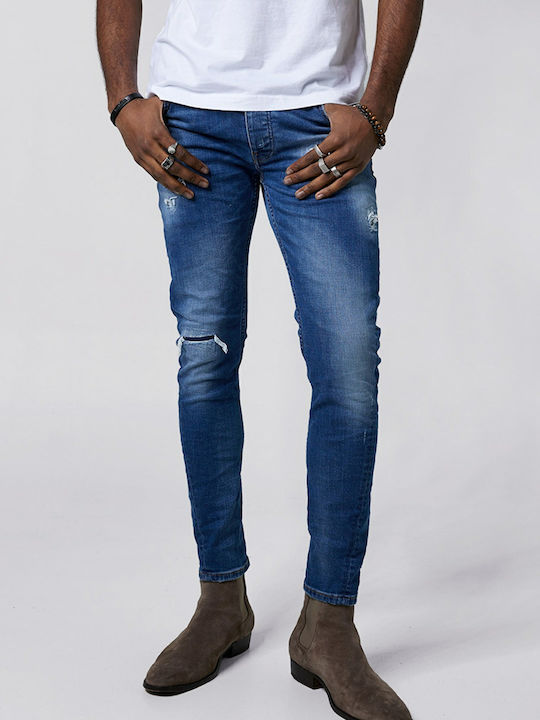 Tigha Herren Jeanshose Schlank Fit Mid Blue
