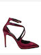 Leather Pointed Toe Fuchsia Heels with Strap