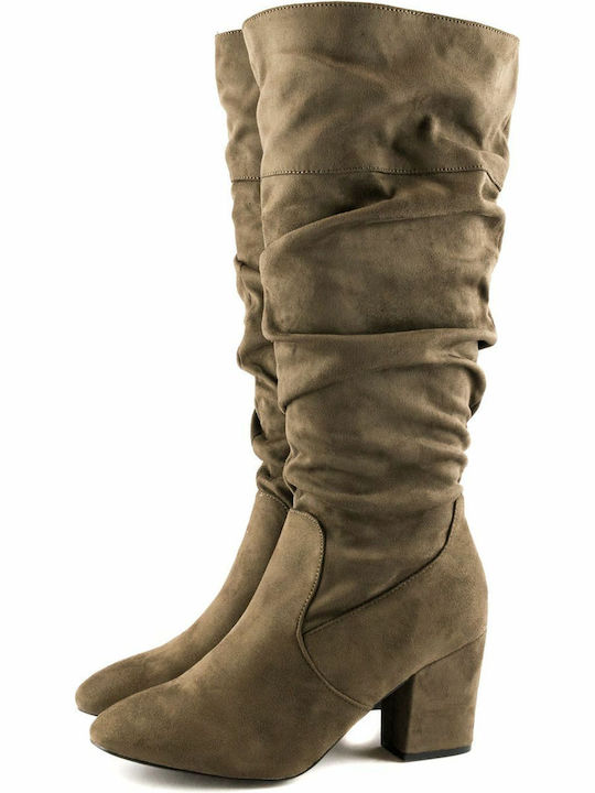 Wildleder Damenstiefel mit mittlerem Absatz Braun