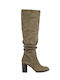 Suede Medium Heel Women's Boots with Zipper Khaki