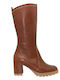 Leather Medium Heel Women's Boots with Zipper Brown