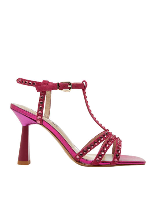 Din piele întoarsă Sandale cu strasuri Fuchsia