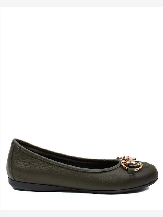 Leather Ballerinas Khaki
