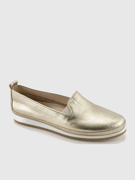 Leather Women's Moccasins in Gold Color