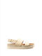 Leather Women's Flat Sandals in Beige Color