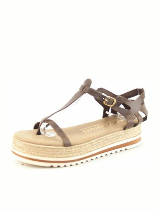 Leather Women's Flat Sandals in Brown Color