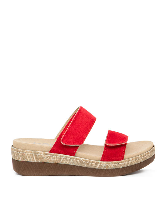 Leather Women's Flat Sandals Anatomic in Red Color